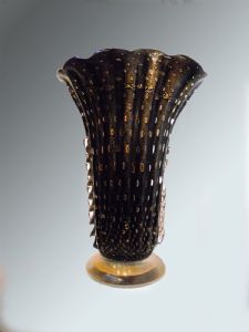 SCHWARZ-GOLDENE RIPPENVASE - signiert vom Meister Paolo Gaggio